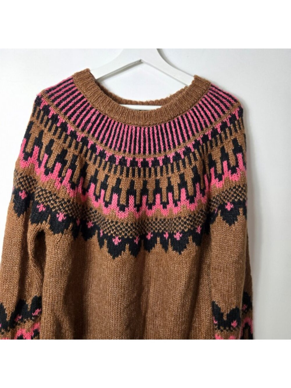 Knox Rose Fair Isle Pullover Crewneck Sweater Size L Fuzzy Soft - Picture 4 of 7